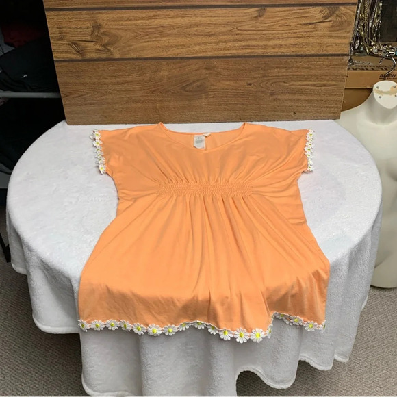 Hobie size 14 swimsuit coverup orange with yellow daisies with ruching at waist - Picture 8 of 8
